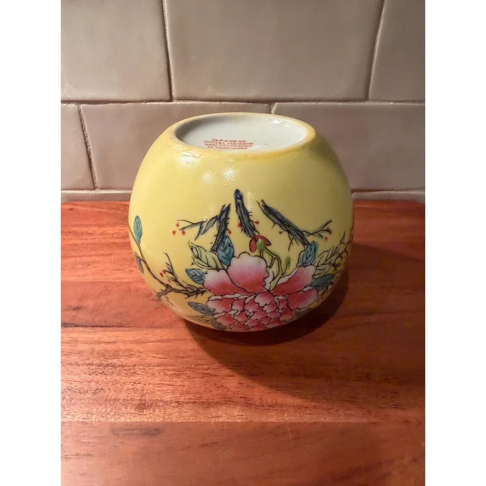 Vintage Yellow Chinoiserie Bud Vase, Japanese Famille Jaune Porcelain